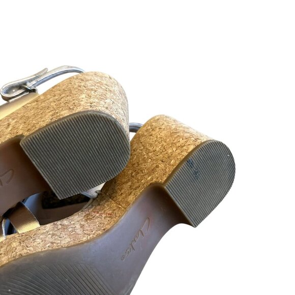 Clarks Giselle Ivy Wedge Sandals Rose Gold Metallic Cork Heel Comfort Size 7 - Picture 11 of 13